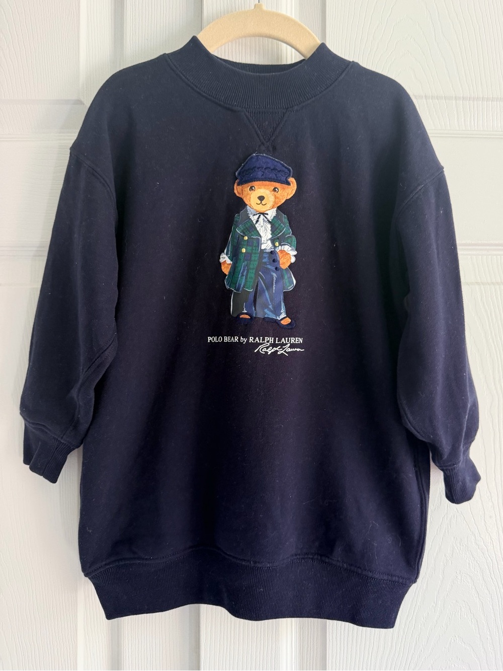 Polo Ralph Lauren Polo Bear Sweatshirt Girls 4 Navy Tartan Preppy Longline
